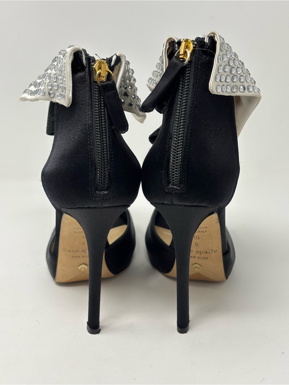 Kate Spade New York Black Tie Tuxedo Satin Colorblock Heels Size 10 - Picture 3 of 16